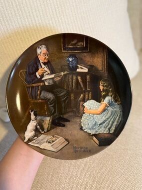Norman Rockwell Storytime Plate — Blue Dress & Brown Tones